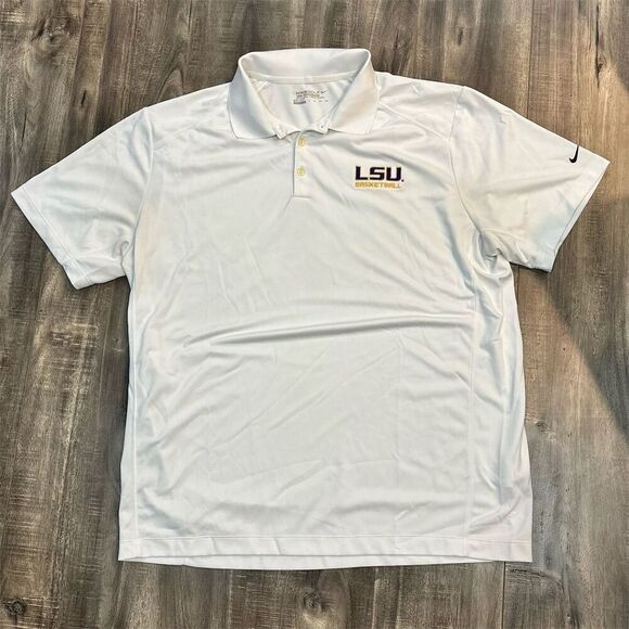 LSU Tigers Nike Dri-Fit Men's Polo Shirt White Size XXL Short Sleeve - Picture 1 of 4